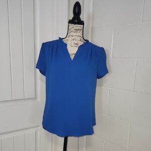 NWT 41 Hawthorn Cornflower Blue V-Neck Cap Sleeve Blouse Size Small